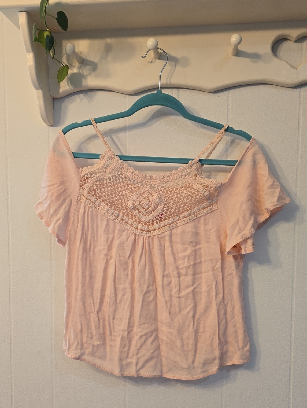 No Boundaries Peach Crochet Yoke Off-Shoulder Camisole